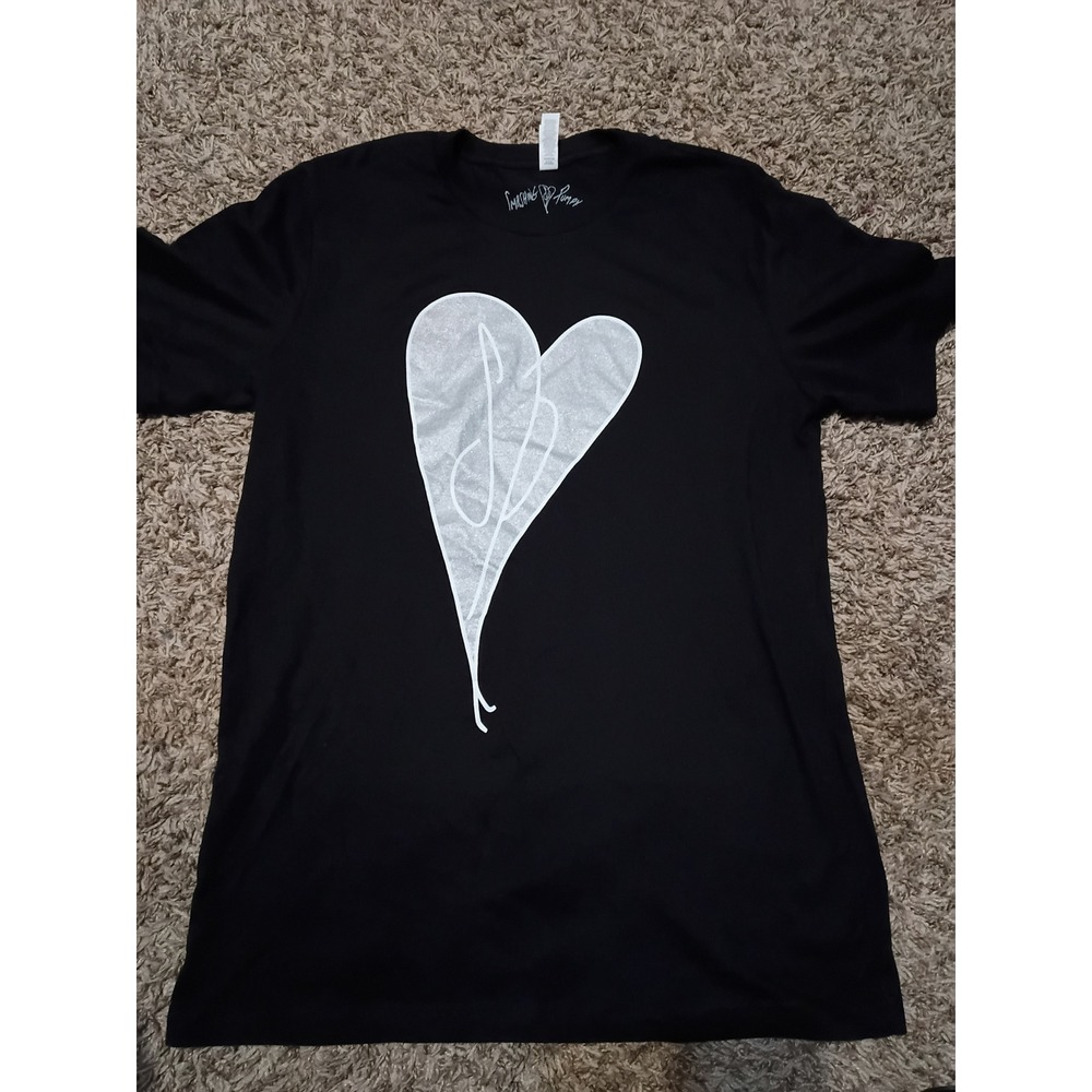 Smashing Pumpkins Heart Logo T-Shirt Mens Medium Black Silver Glitter Band Tee